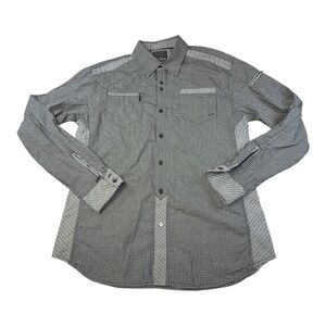 Civil Society Mens Black White Gingham‎ Button Down Shirt XL 100%  Zip Pockets